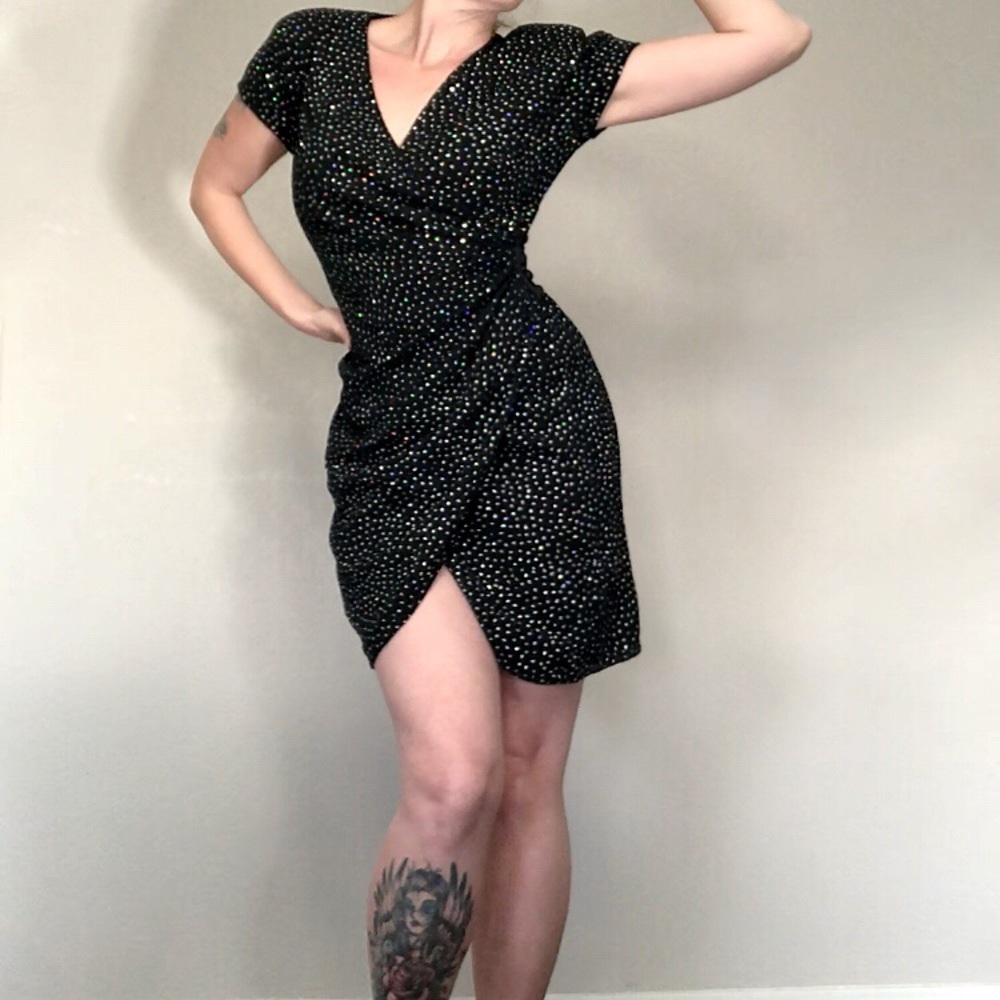 COPY - Vtg Lillie Rubin black sparkly wrap dress …